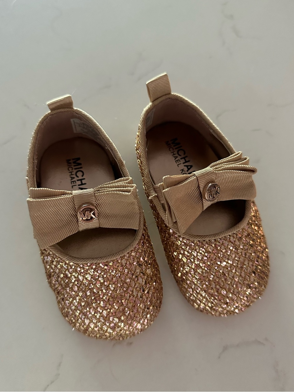 Michael Kors Toddler Rose Gold Glitter Bow Mary Jane Shoes
